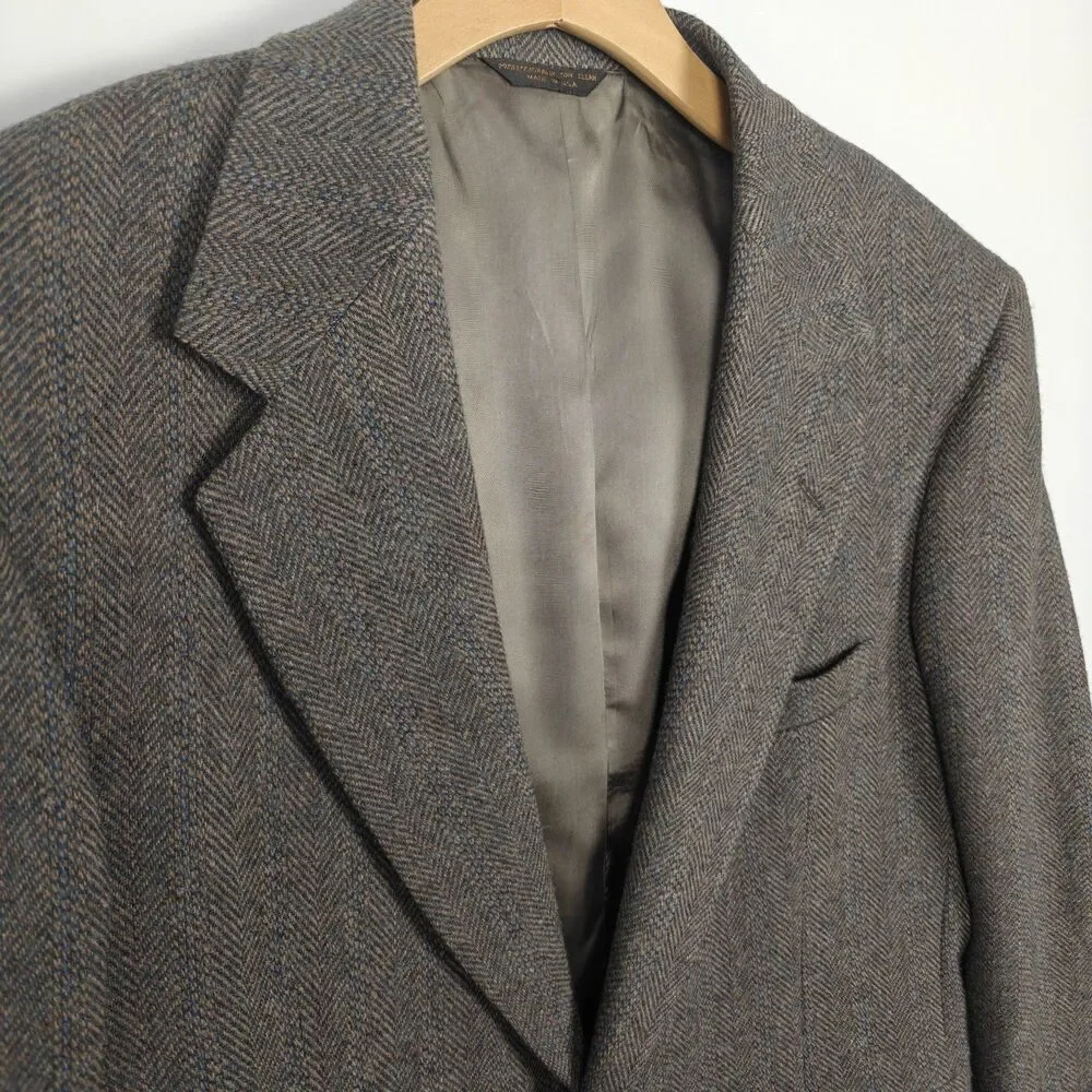 vintage Tweed blazer coat jacket mens elbow patchs made in USA 100% wool 42R